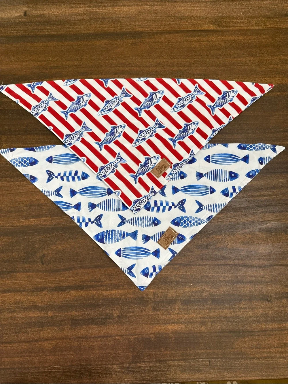 Amazon Reversible Dog Bandanas – Blue Fish & Red Stripe Set